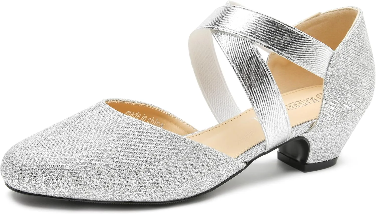 Women's Low Chunky Heel Pumps Elastic Crisscross Strap Pull On Dress Dance Shoes