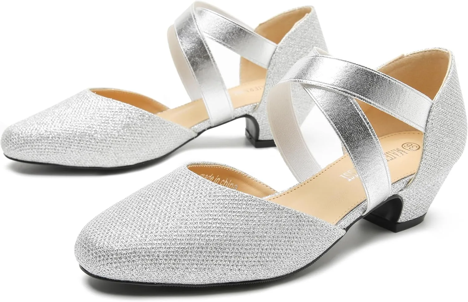 Women's Low Chunky Heel Pumps Elastic Crisscross Strap Pull On Dress Dance Shoes