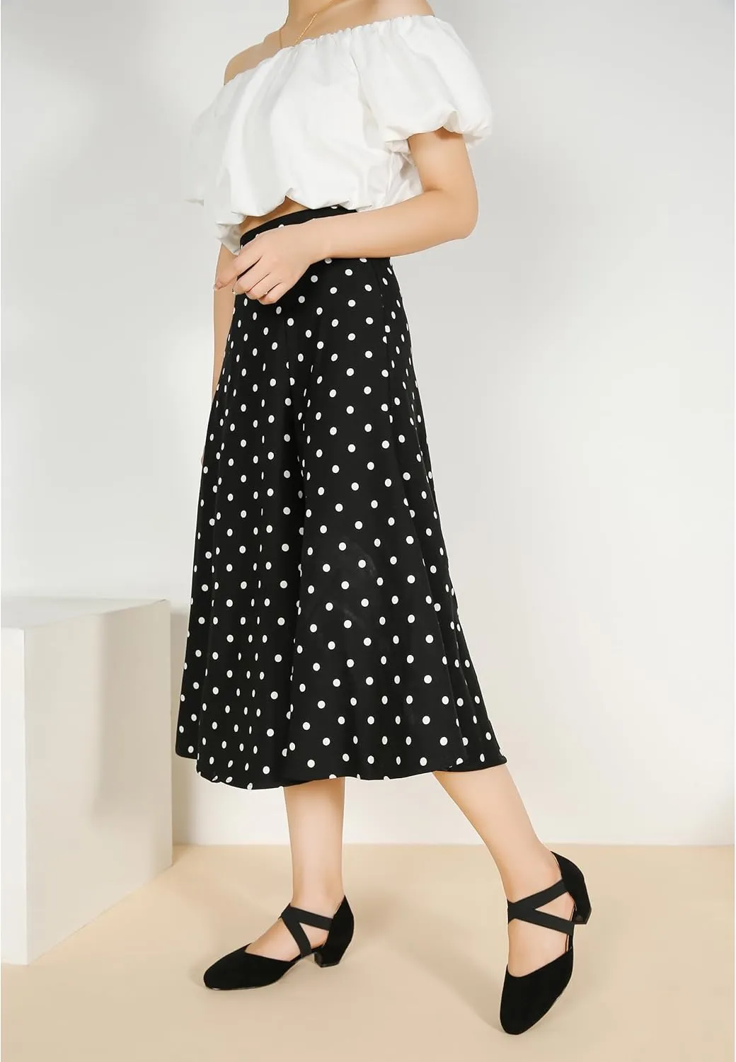 Women's Low Chunky Heel Pumps Elastic Crisscross Strap Pull On Dress Dance Shoes
