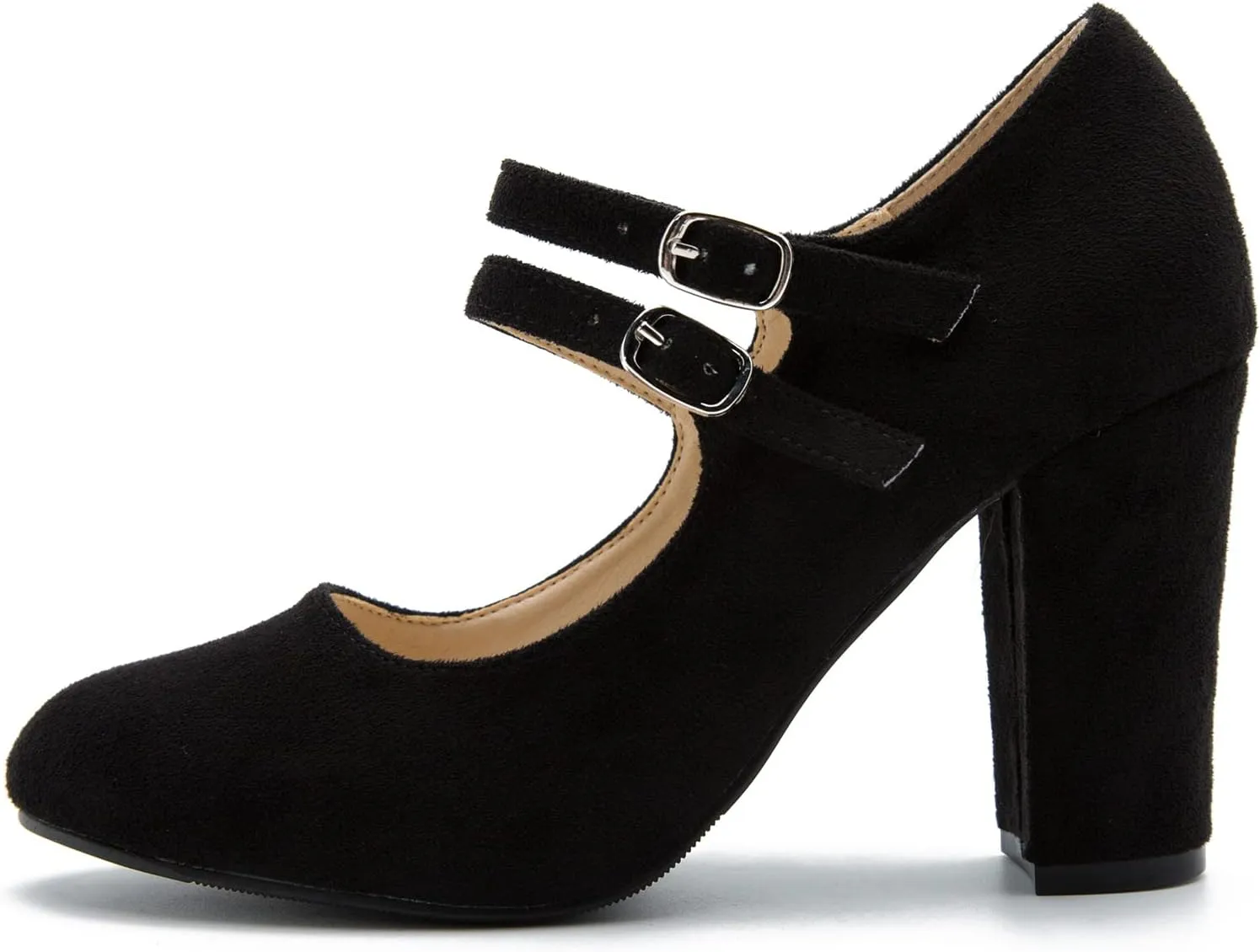 Women's Mary Jane Dress Shoes Double Strap Closed Round Toe Block High Heel Pumps