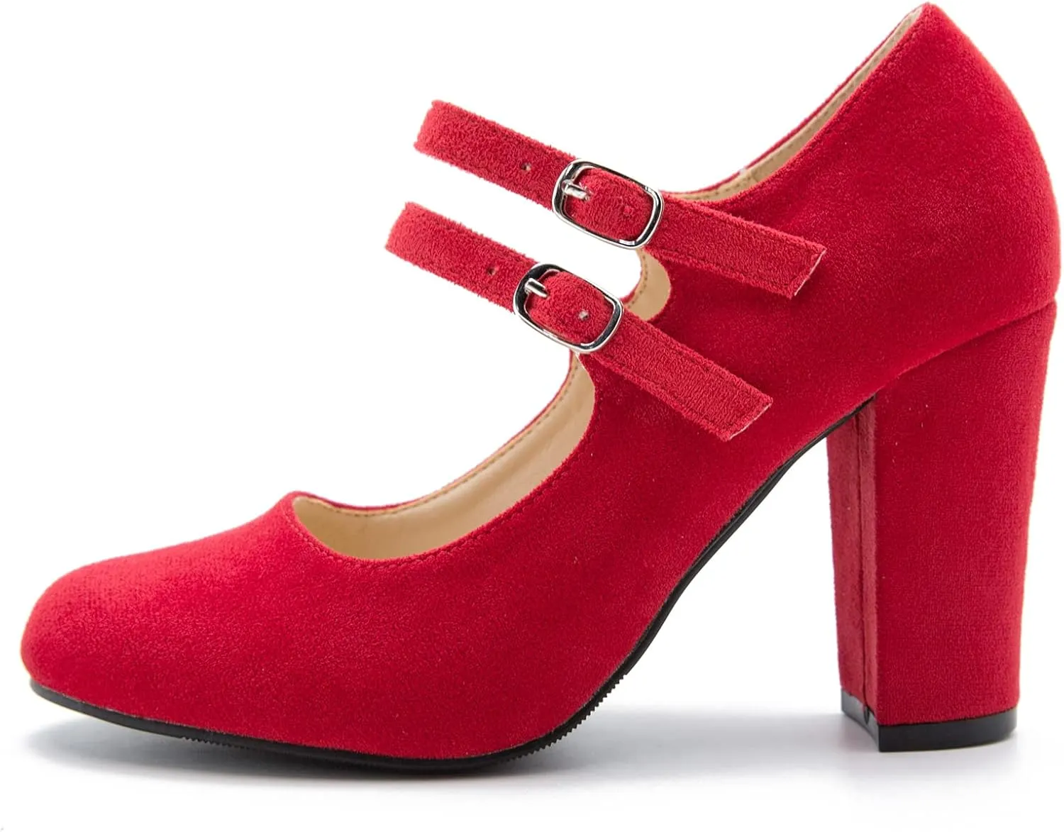 Women's Mary Jane Dress Shoes Double Strap Closed Round Toe Block High Heel Pumps