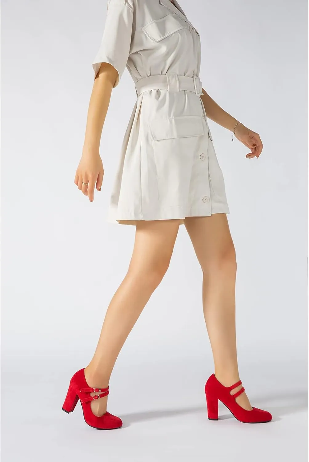 Women's Mary Jane Dress Shoes Double Strap Closed Round Toe Block High Heel Pumps