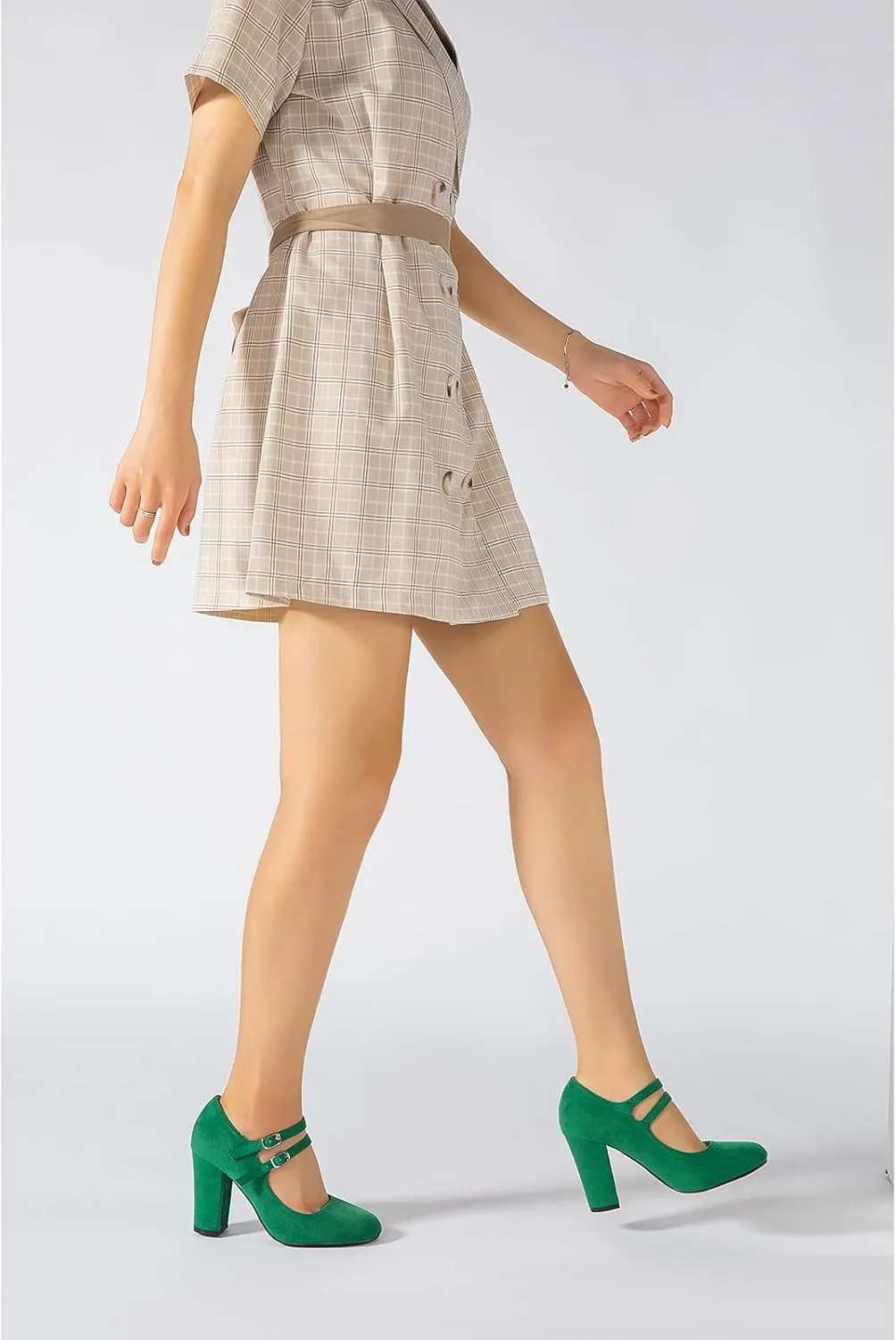 Women's Mary Jane Dress Shoes Double Strap Closed Round Toe Block High Heel Pumps