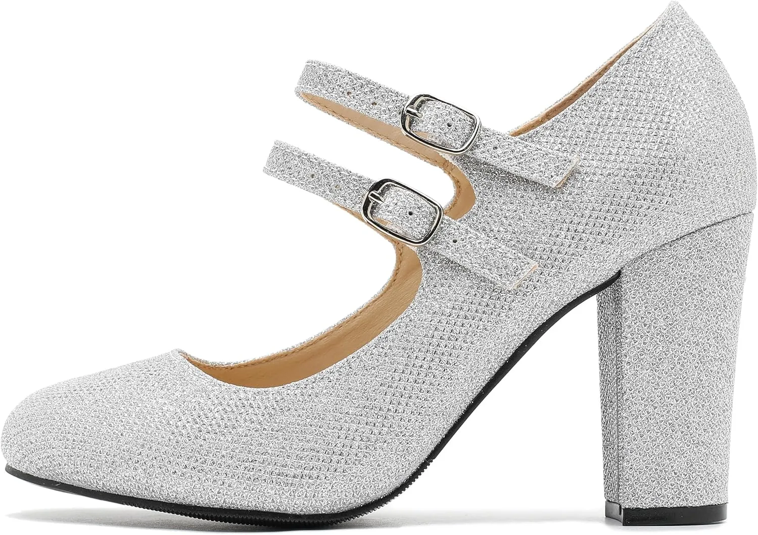 Women's Mary Jane Dress Shoes Double Strap Closed Round Toe Block High Heel Pumps