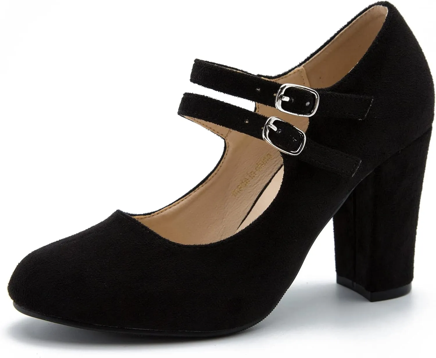 Women's Mary Jane Dress Shoes Double Strap Closed Round Toe Block High Heel Pumps