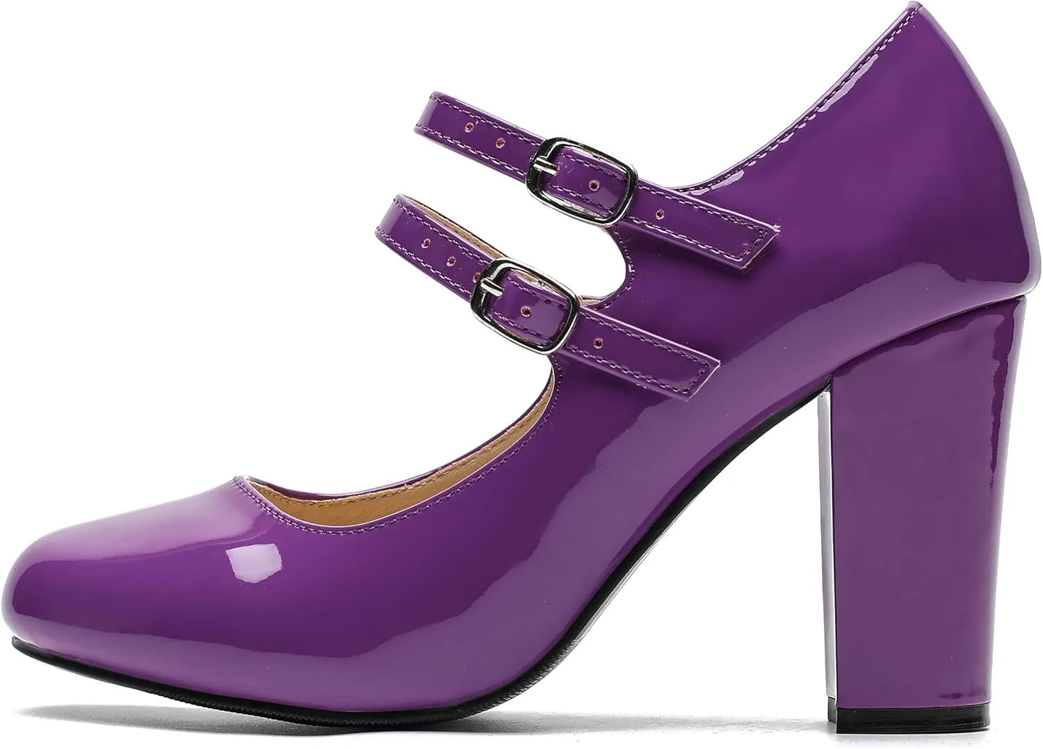Women's Mary Jane Dress Shoes Double Strap Closed Round Toe Block High Heel Pumps