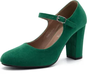 Women's Mary Jane Heels Closed Toe Chunky Heel Round Toe Block High Heel Pumps