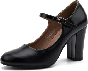 Women's Mary Jane Heels Closed Toe Chunky Heel Round Toe Block High Heel Pumps