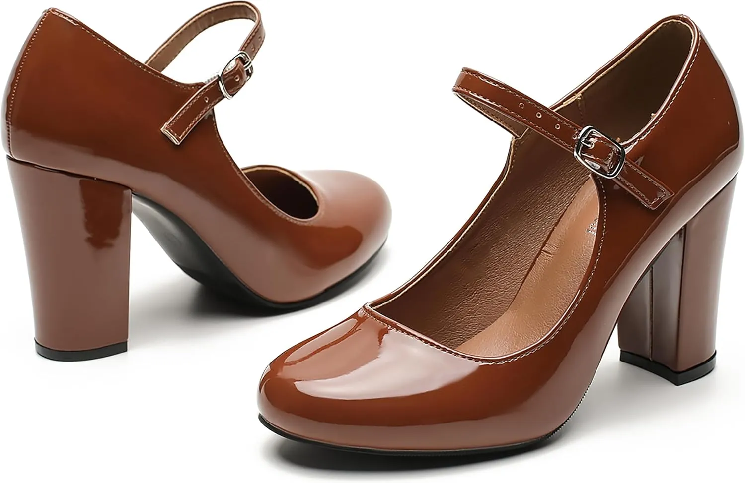 Women's Mary Jane Heels Closed Toe Chunky Heel Round Toe Block High Heel Pumps