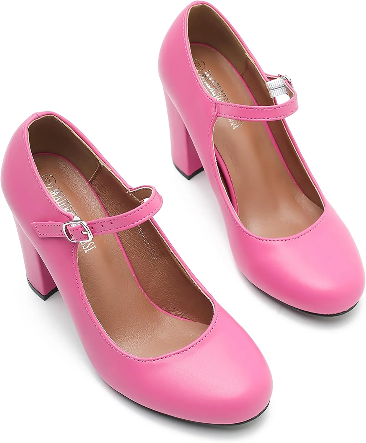 Women's Mary Jane Heels Closed Toe Chunky Heel Round Toe Block High Heel Pumps