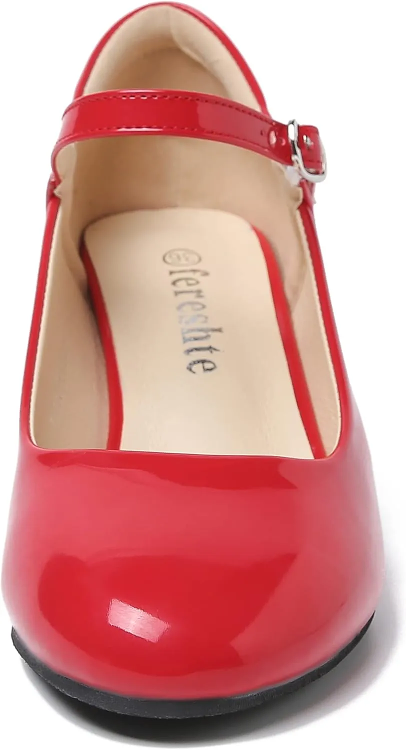Women's Mary Jane Shoes Low Block Heel Round Toe Dress Office Work Church Pumps