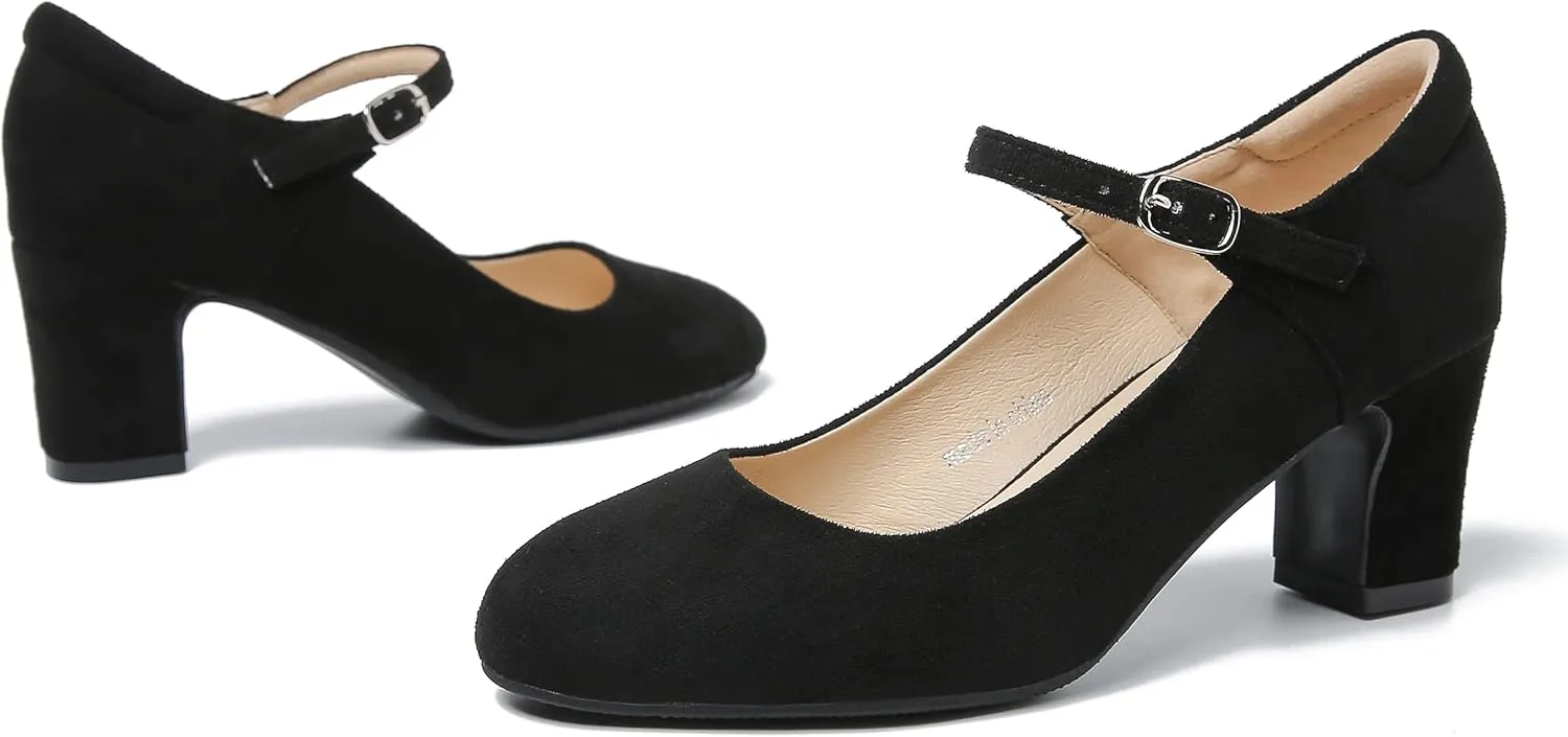Women's Mary Jane Shoes Low Block Heel Round Toe Dress Office Work Church Pumps