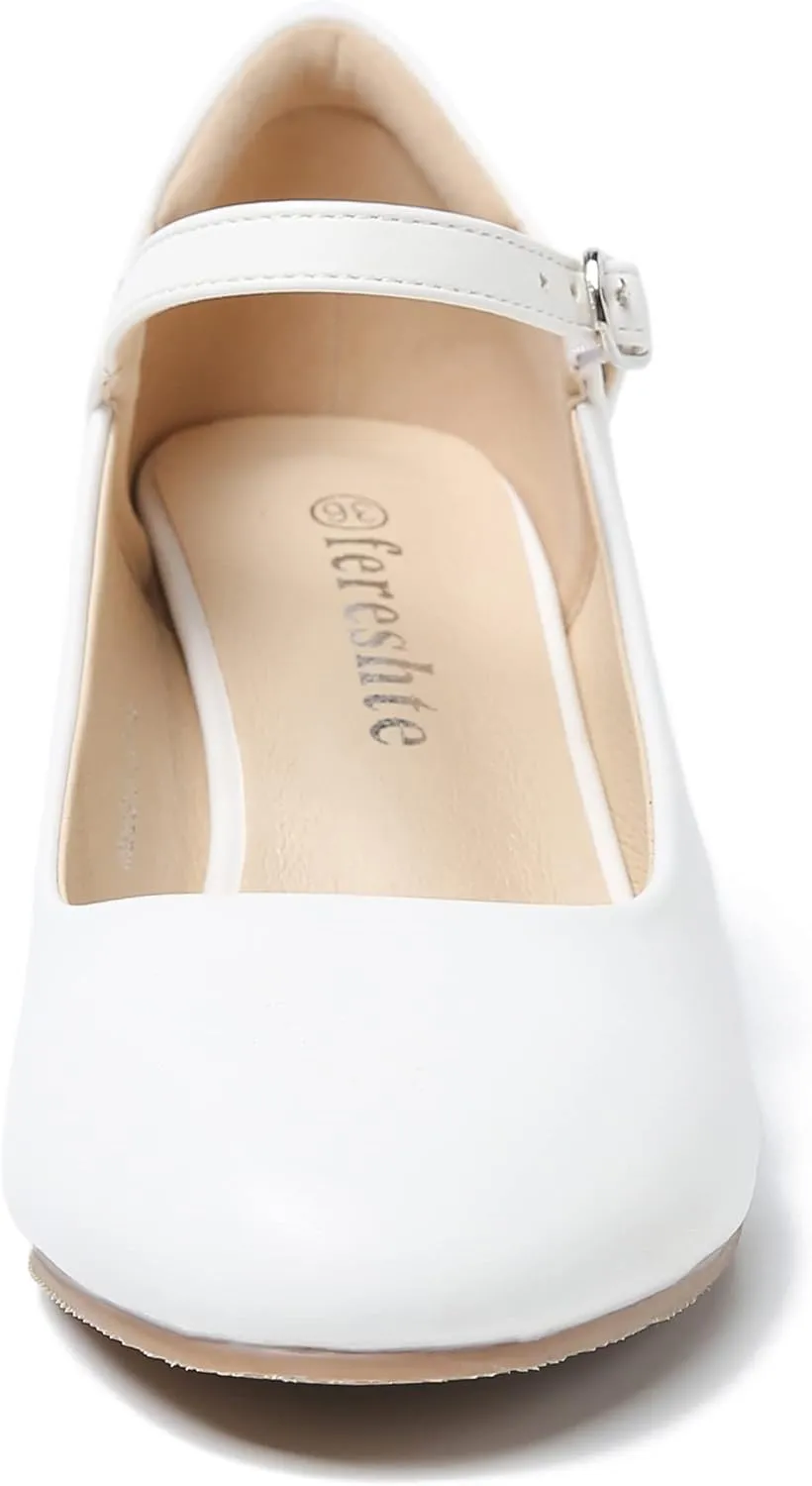 Women's Mary Jane Shoes Low Block Heel Round Toe Dress Office Work Church Pumps