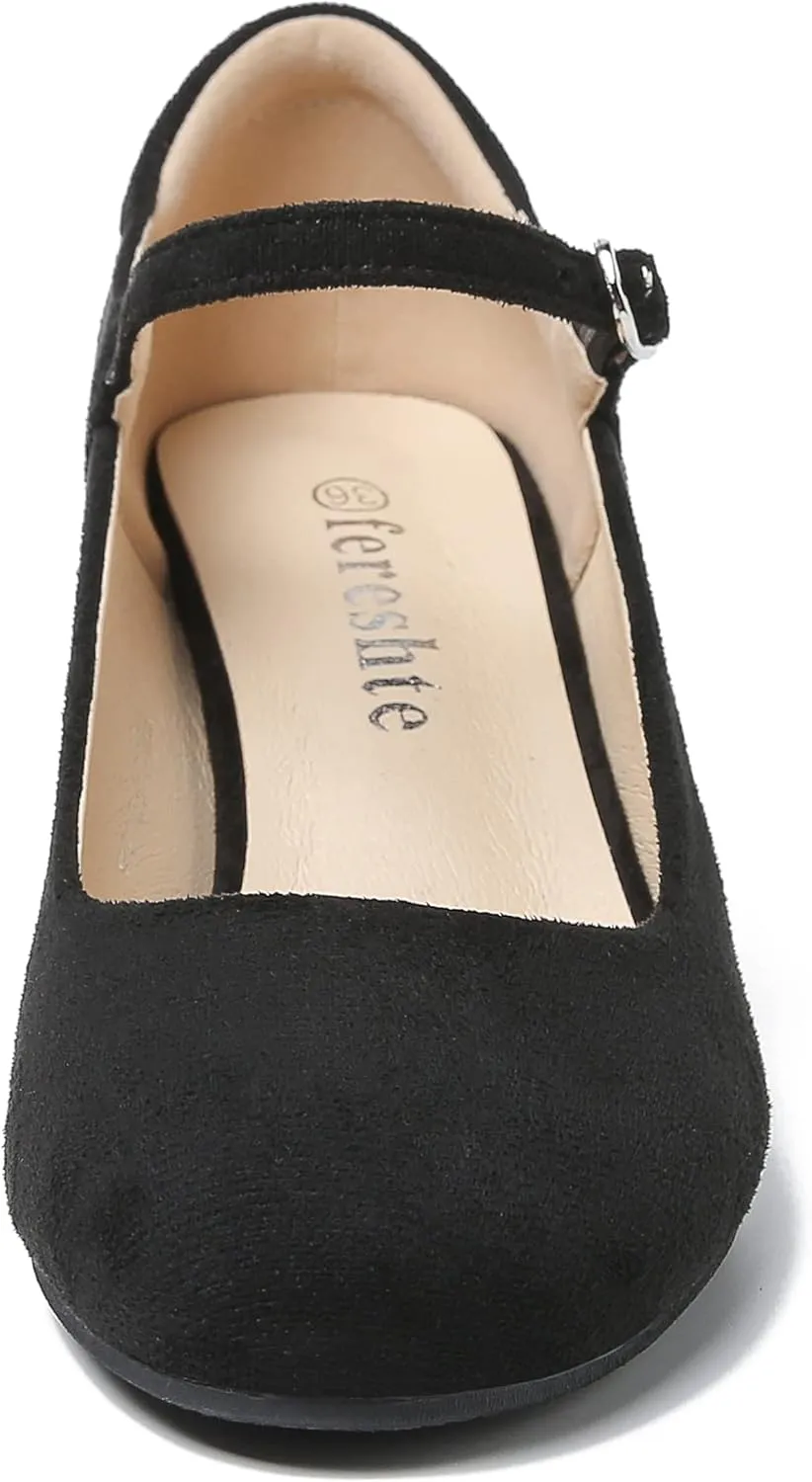 Women's Mary Jane Shoes Low Block Heel Round Toe Dress Office Work Church Pumps
