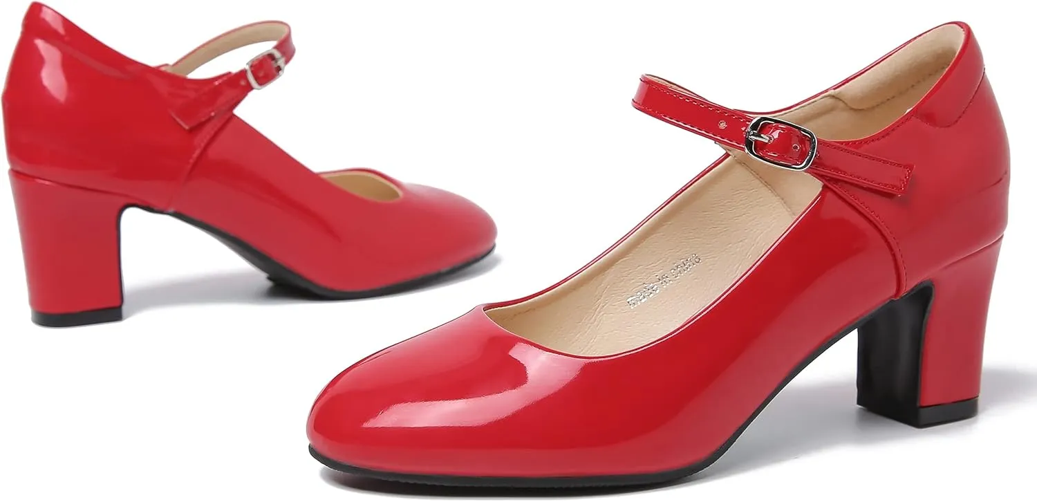 Women's Mary Jane Shoes Low Block Heel Round Toe Dress Office Work Church Pumps