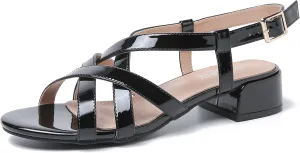 Women's Open Toe Cross Straps Low Block Chunky Heels Slingback Sandals Party Dress Summer Shoes