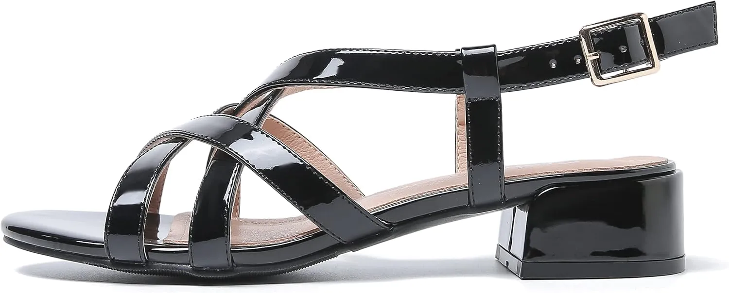 Women's Open Toe Cross Straps Low Block Chunky Heels Slingback Sandals Party Dress Summer Shoes