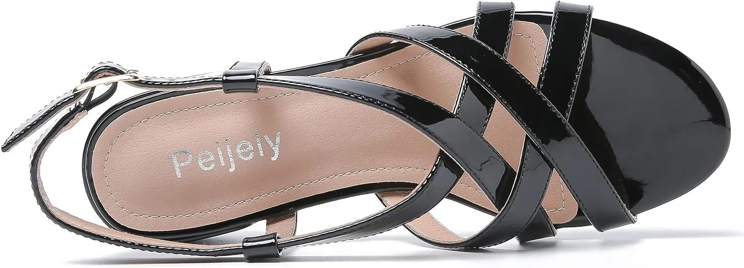 Women's Open Toe Cross Straps Low Block Chunky Heels Slingback Sandals Party Dress Summer Shoes