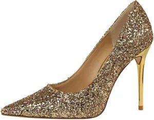 Women's Pointed Toe High Heel Pumps 3.7 Inch Classic Stiletto Sparkling Sequins Prom Shoes Stiletto Wedding Heels for Bride Shoes for Women
