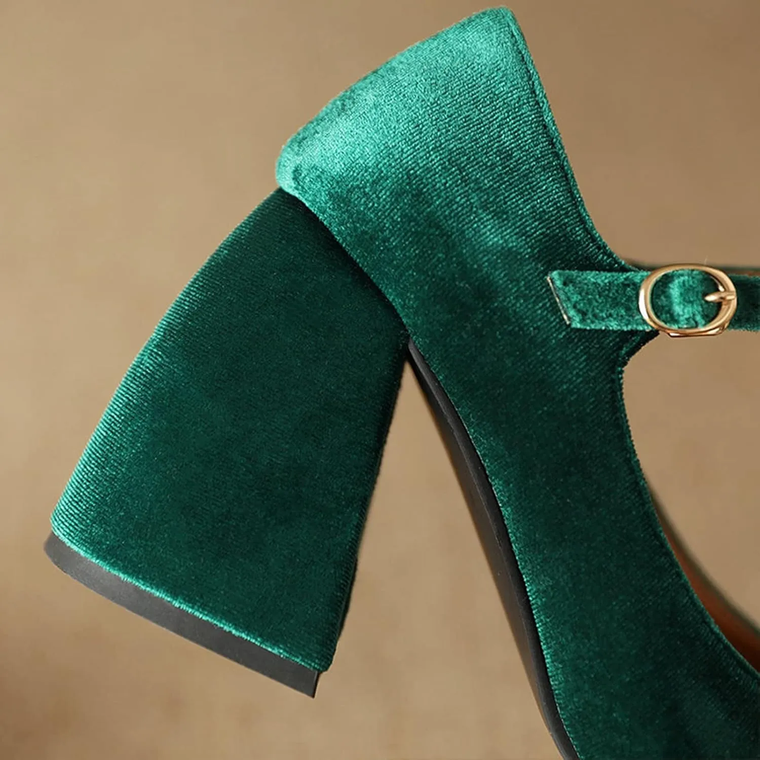 Womens Pointed Toe Mary Jane Pumps Velvet High Chunky Heel Ankle Strap Fashion Dressy Wedding Shoes