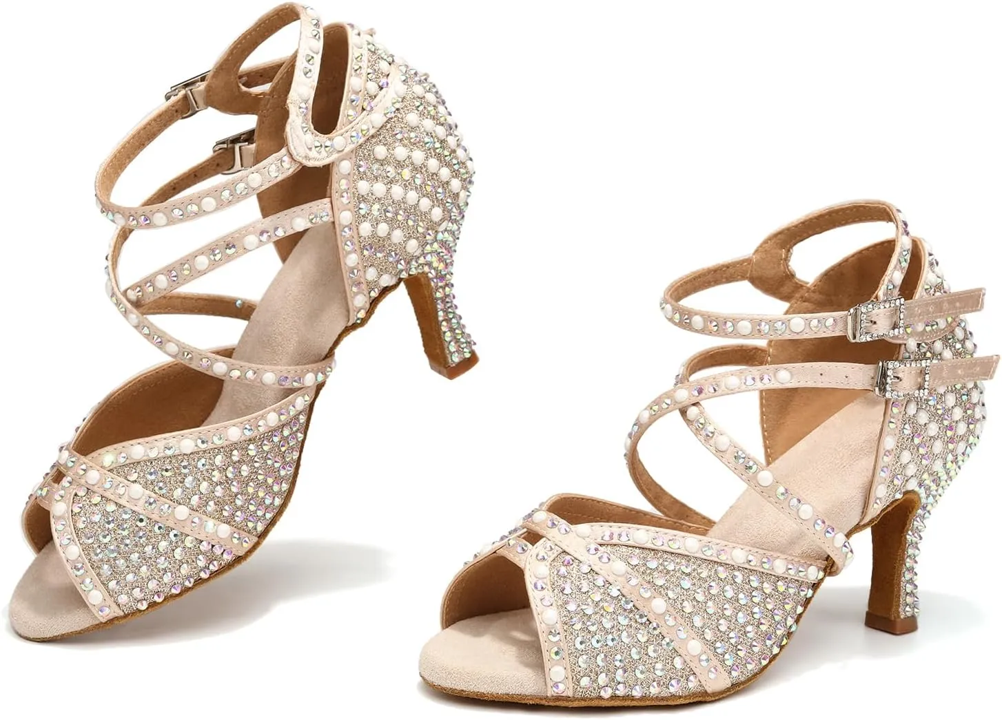 Women's Rhinestone Ballroom Dance Shoes Open Toe Latin Salsa Bachata Performance Dancing Shoes