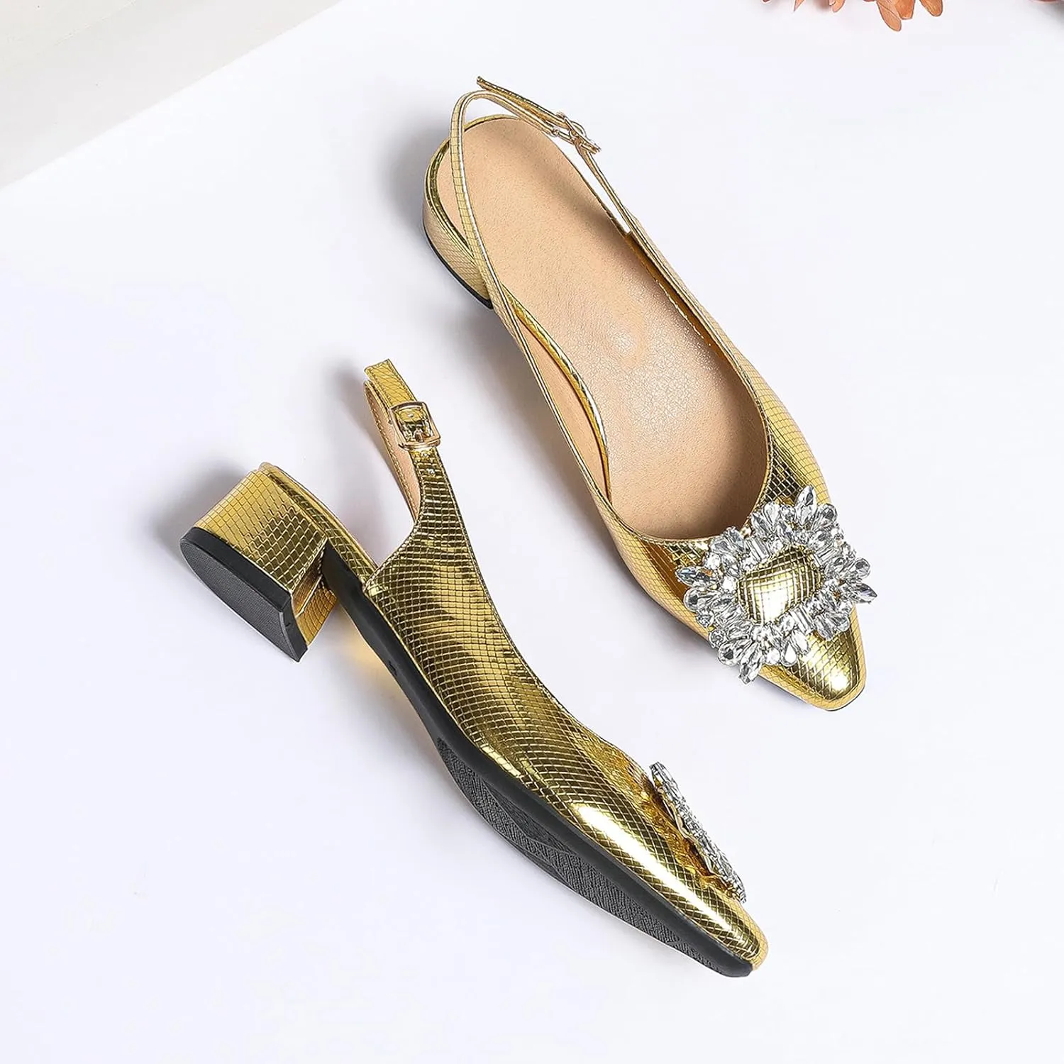 Women's Slingback Low Block Heels Closed Toe Dress Pumps Shoes for Wedding Office Evening Party