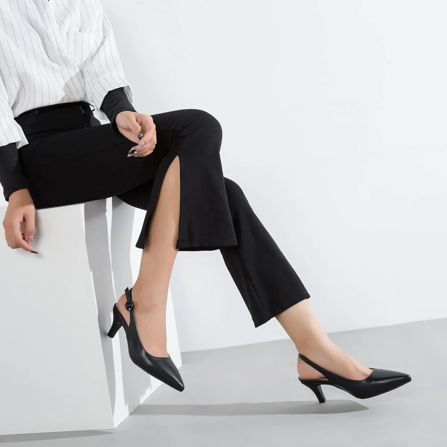 Women's Slingback Low Kitten Heels Closed Toe Pumps Work Dressy Shoes