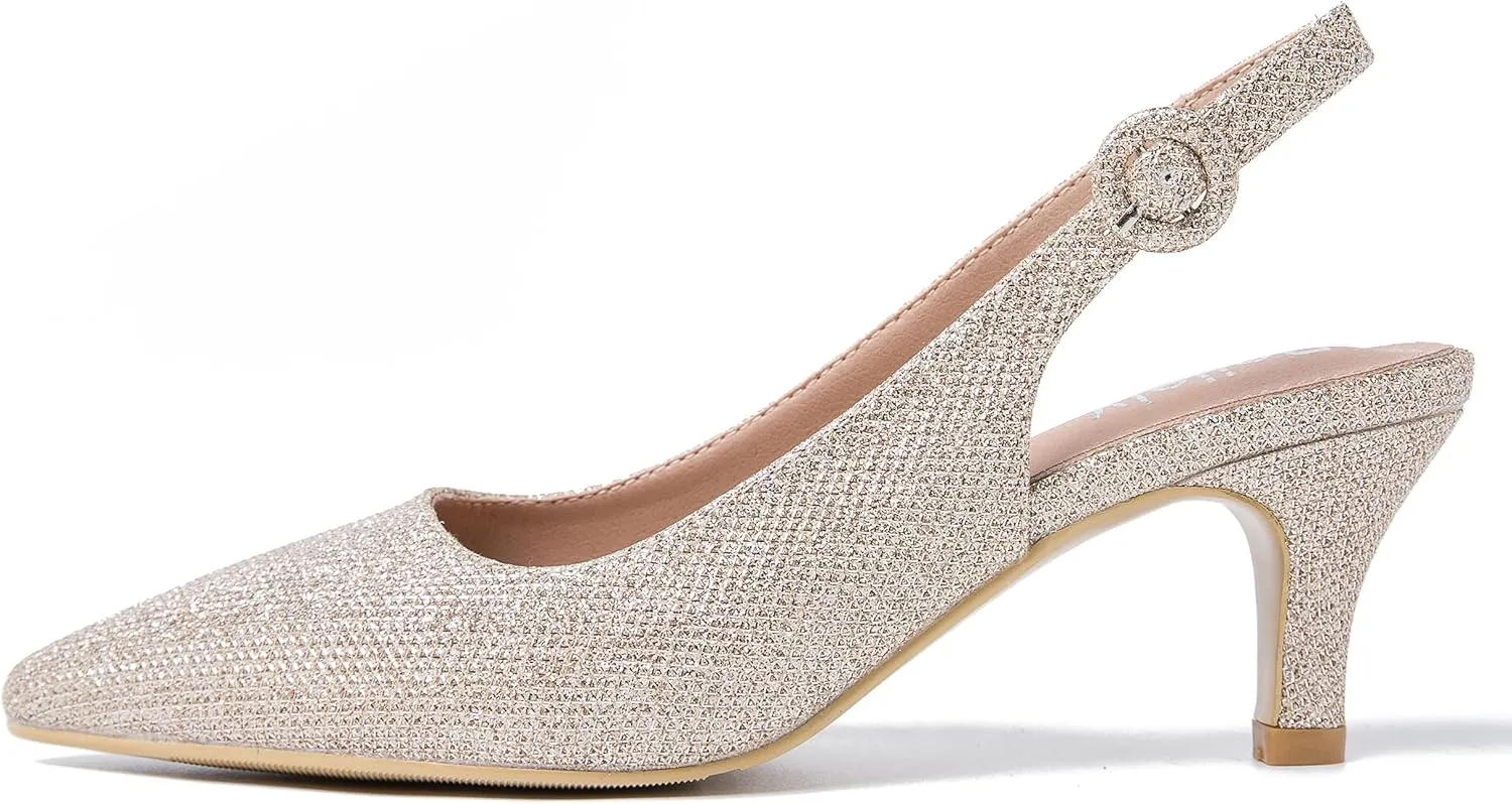 Women's Slingback Low Kitten Heels Closed Toe Pumps Work Dressy Shoes