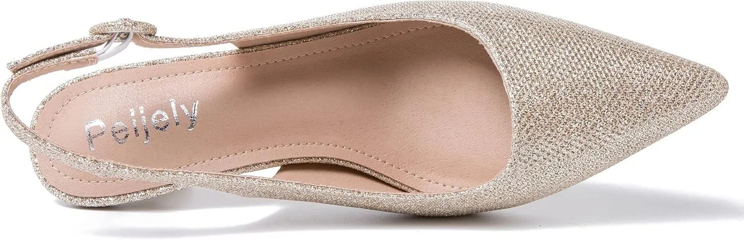 Women's Slingback Low Kitten Heels Closed Toe Pumps Work Dressy Shoes