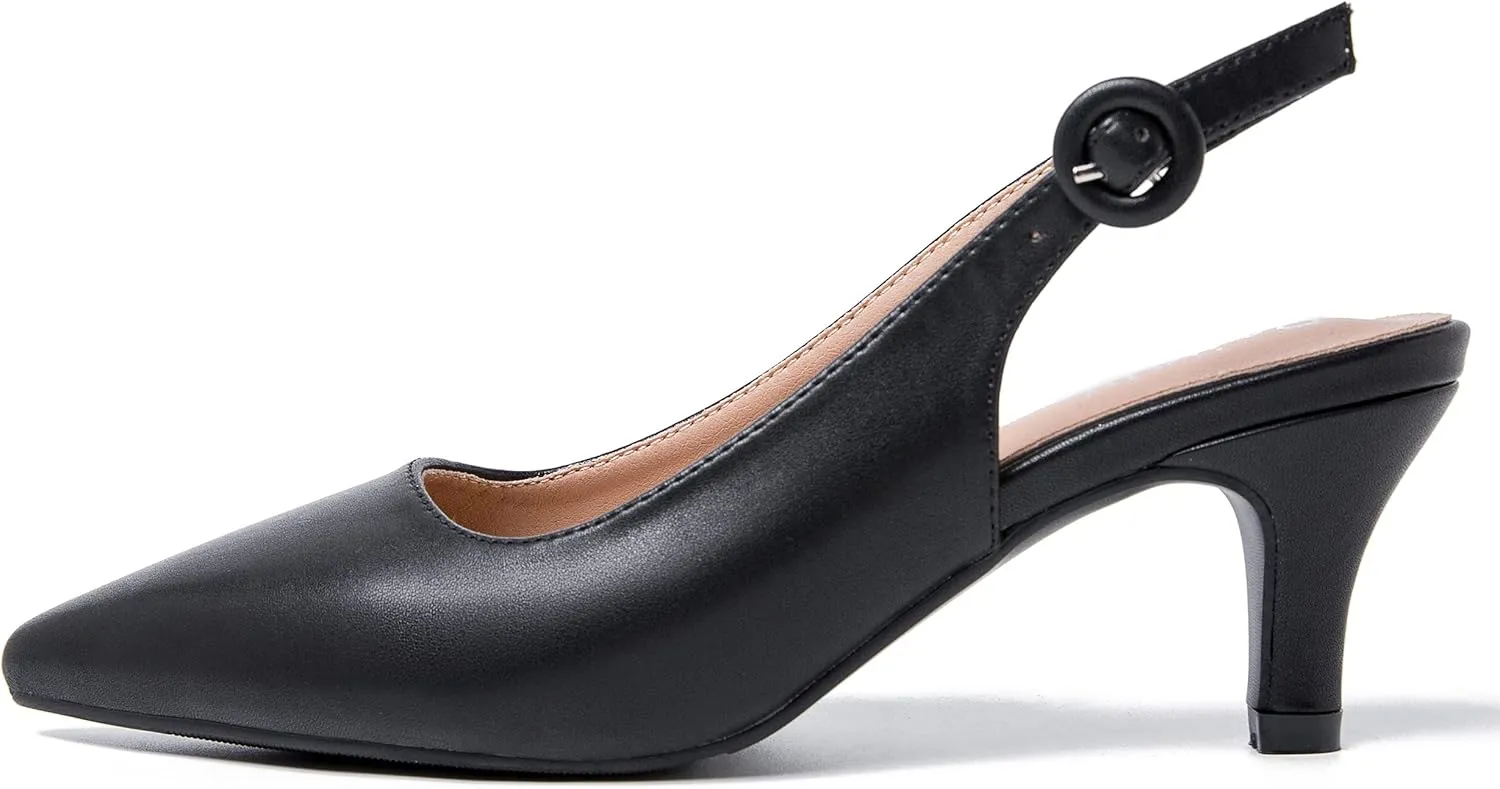 Women's Slingback Low Kitten Heels Closed Toe Pumps Work Dressy Shoes