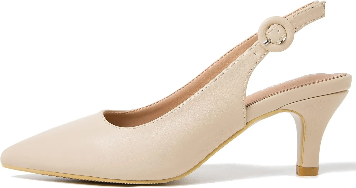 Women's Slingback Low Kitten Heels Closed Toe Pumps Work Dressy Shoes