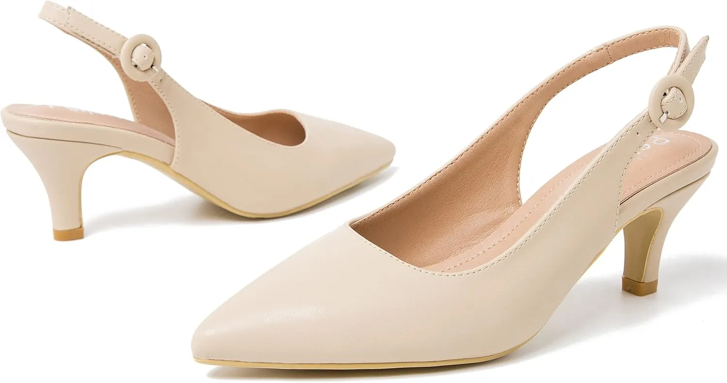 Women's Slingback Low Kitten Heels Closed Toe Pumps Work Dressy Shoes