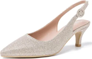 Women's Slingback Low Kitten Heels Closed Toe Pumps Work Dressy Shoes