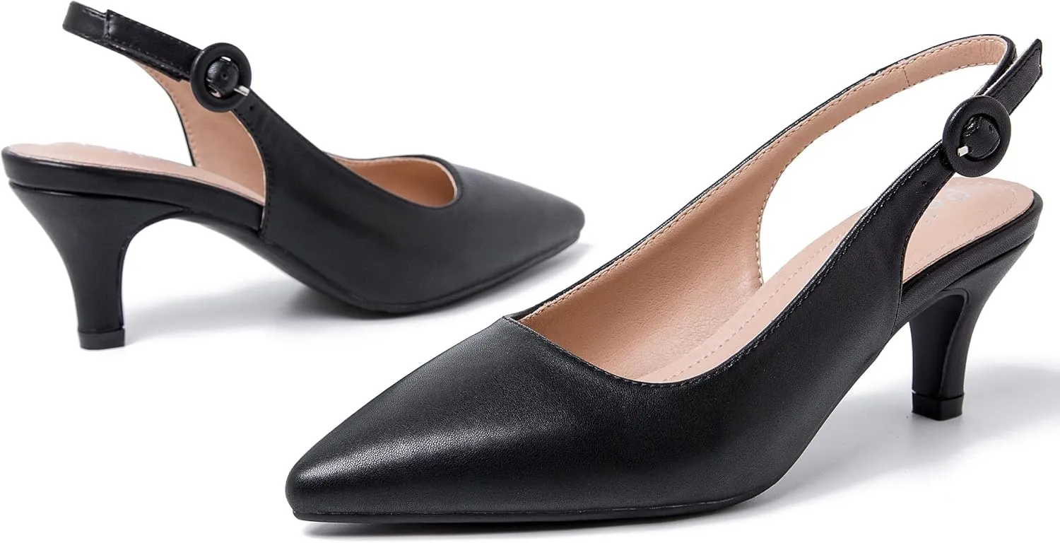 Women's Slingback Low Kitten Heels Closed Toe Pumps Work Dressy Shoes