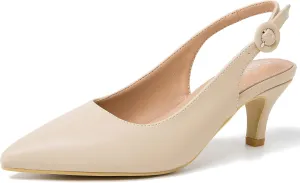 Women's Slingback Low Kitten Heels Closed Toe Pumps Work Dressy Shoes