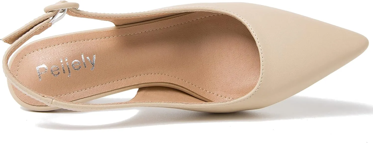 Women's Slingback Low Kitten Heels Closed Toe Pumps Work Dressy Shoes