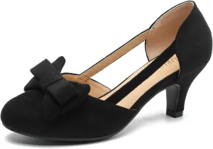 Women's Slip On Bow Kitten Heels Cutout Vintage Retro Low Heel Dress Shoes Wedding Work Party Pumps
