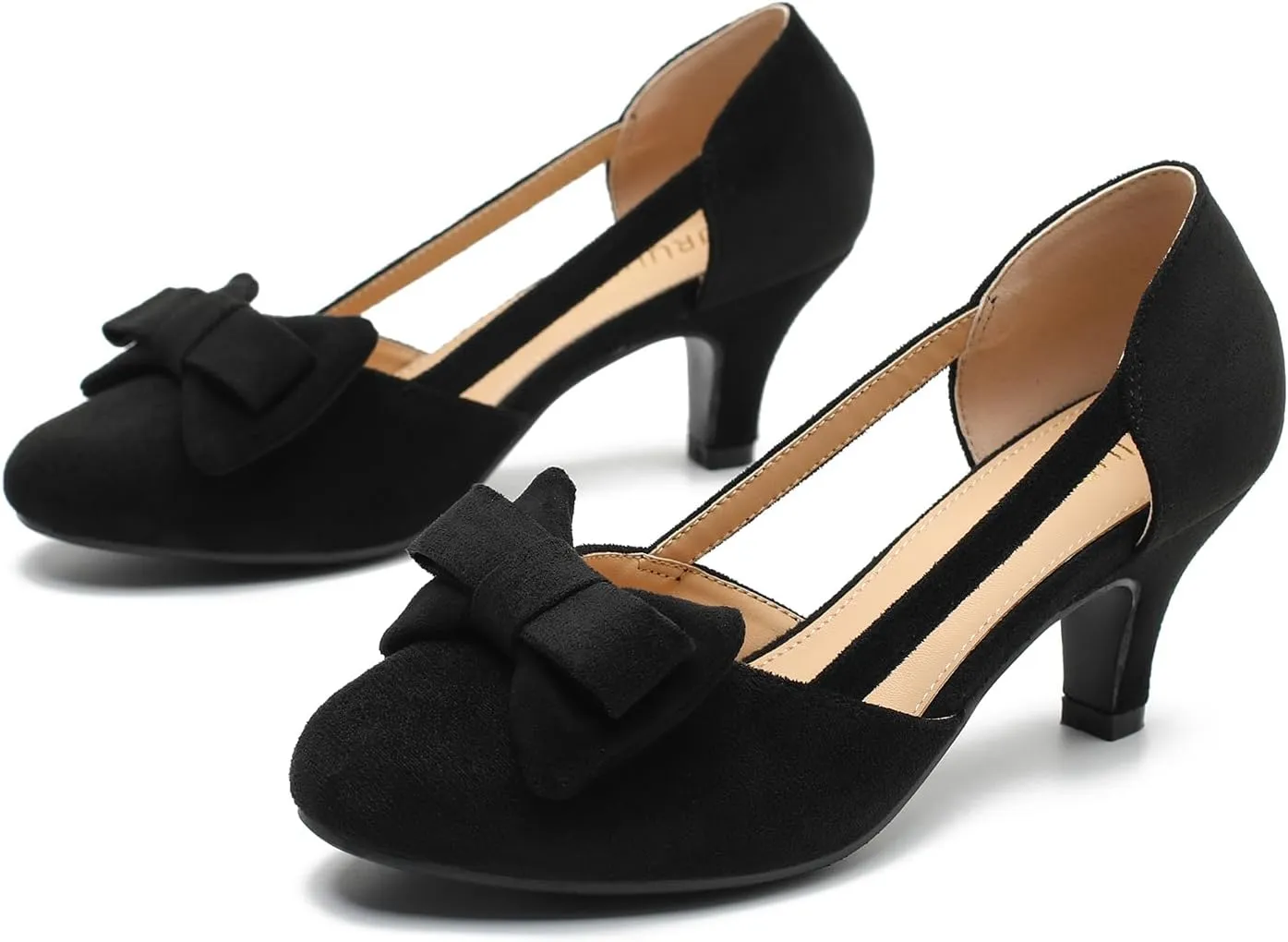 Women's Slip On Bow Kitten Heels Cutout Vintage Retro Low Heel Dress Shoes Wedding Work Party Pumps