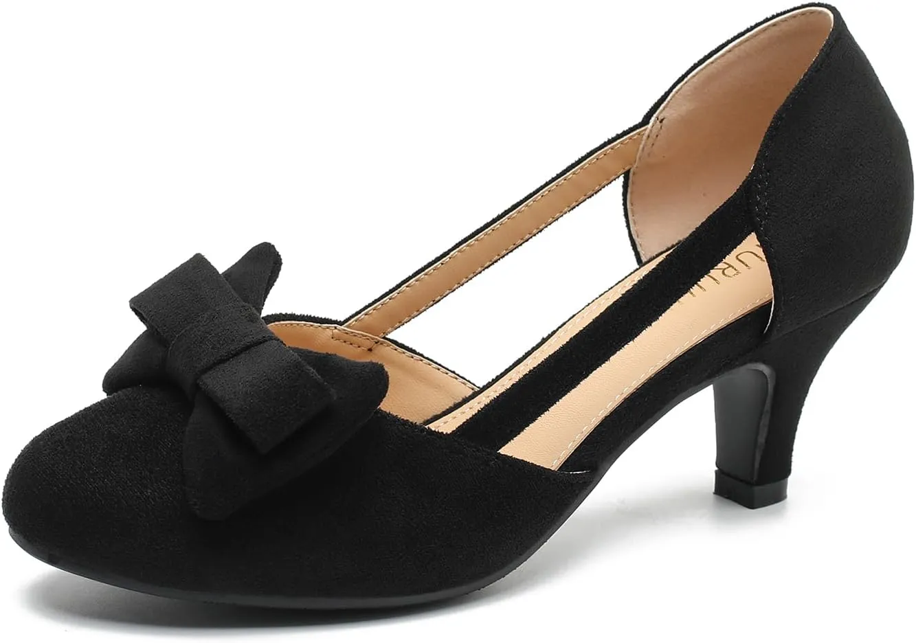 Women's Slip On Bow Kitten Heels Cutout Vintage Retro Low Heel Dress Shoes Wedding Work Party Pumps