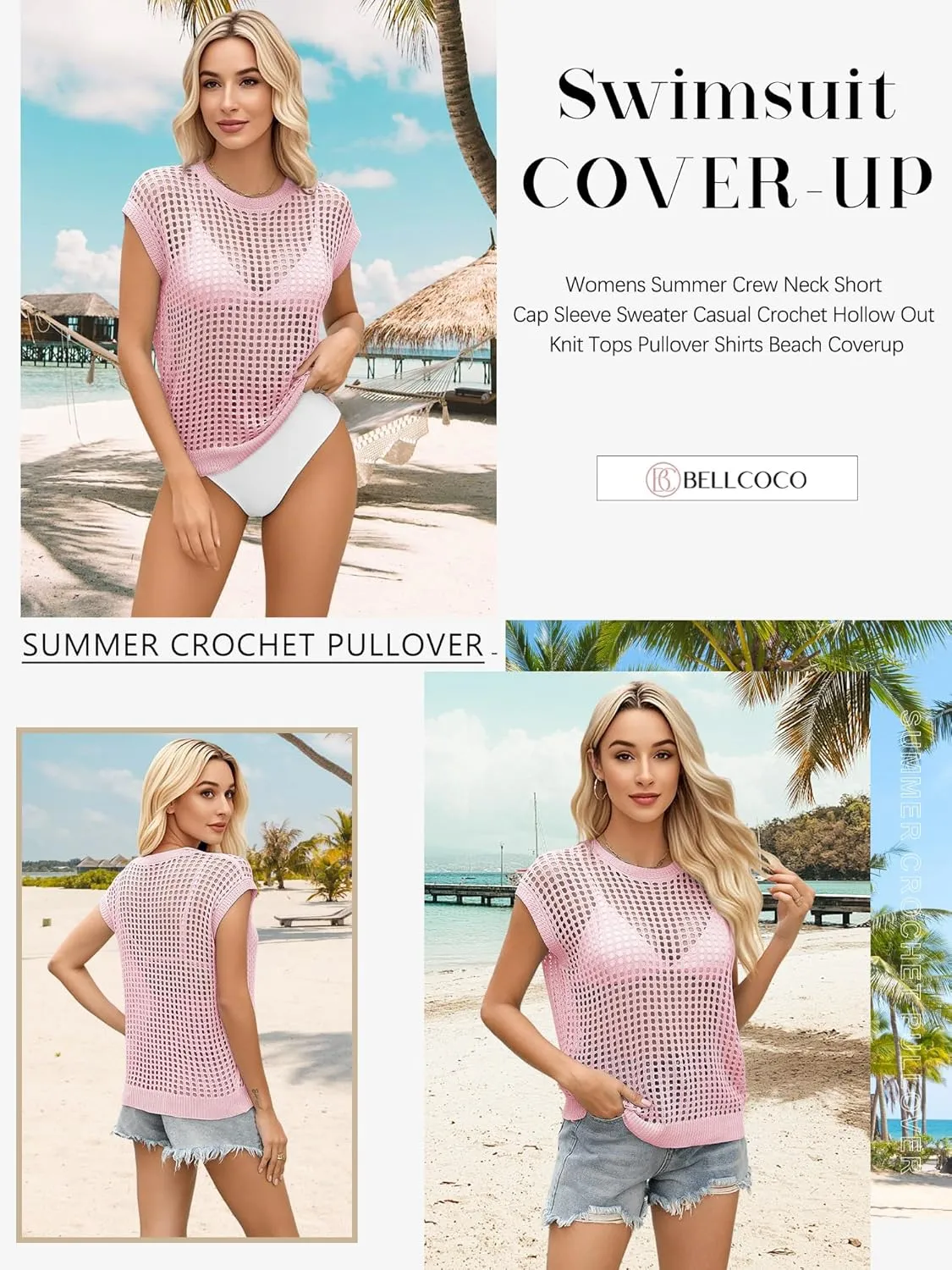 Womens Summer Crochet Tops Hollow Out Cap Sleeve Cover Up Tank Top Pullover Sweater Vest Beach Vacation Clothes