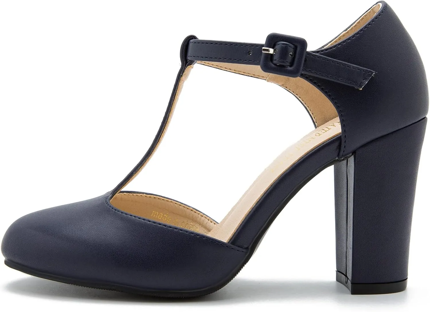 Women's T-Strap Block Chunky Heel Mary Jane Pumps Cut Out Wedding Dress Shoes