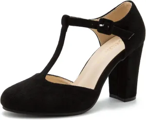 Women's T-Strap Block Chunky Heel Mary Jane Pumps Cut Out Wedding Dress Shoes