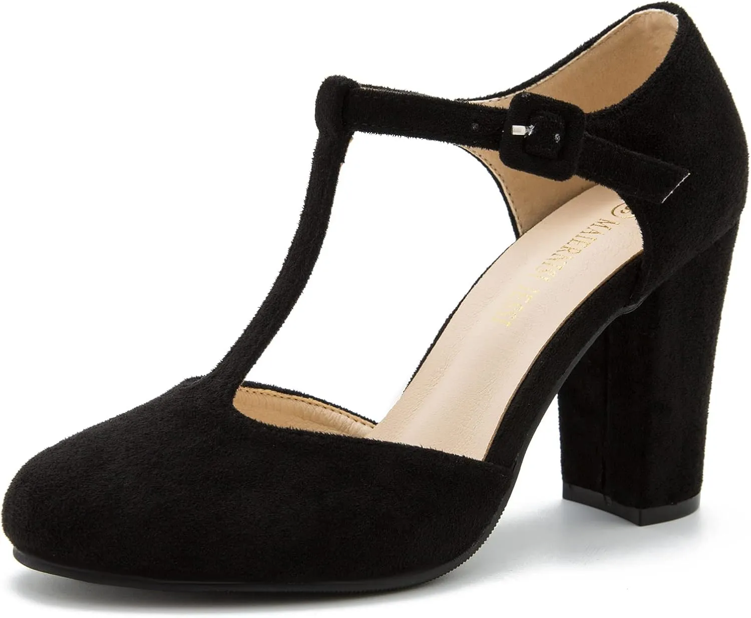 Women's T-Strap Block Chunky Heel Mary Jane Pumps Cut Out Wedding Dress Shoes