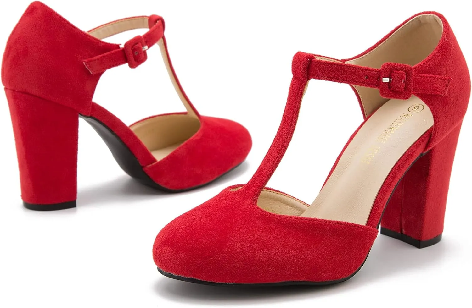 Women's T-Strap Block Chunky Heel Mary Jane Pumps Cut Out Wedding Dress Shoes