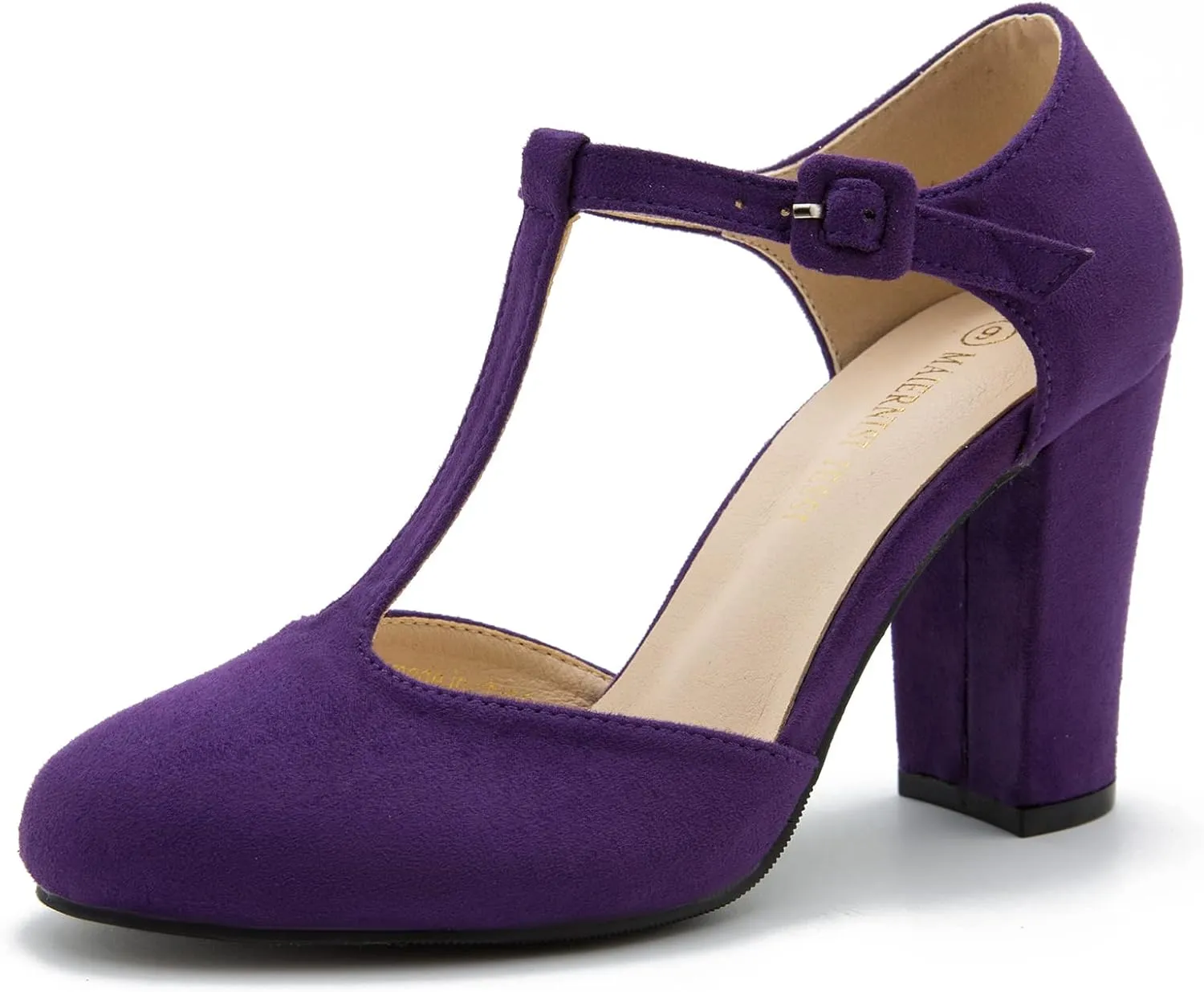 Women's T-Strap Block Chunky Heel Mary Jane Pumps Cut Out Wedding Dress Shoes