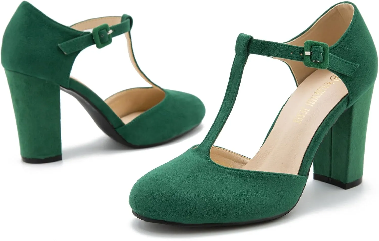 Women's T-Strap Block Chunky Heel Mary Jane Pumps Cut Out Wedding Dress Shoes