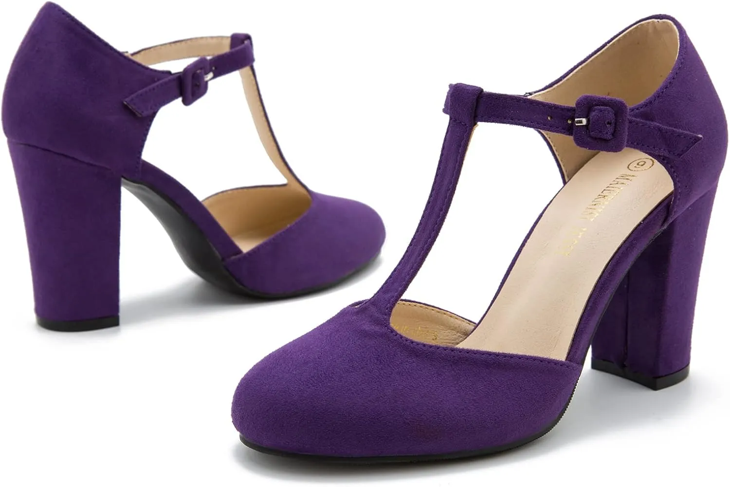 Women's T-Strap Block Chunky Heel Mary Jane Pumps Cut Out Wedding Dress Shoes