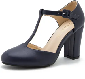 Women's T-Strap Block Chunky Heel Mary Jane Pumps Cut Out Wedding Dress Shoes