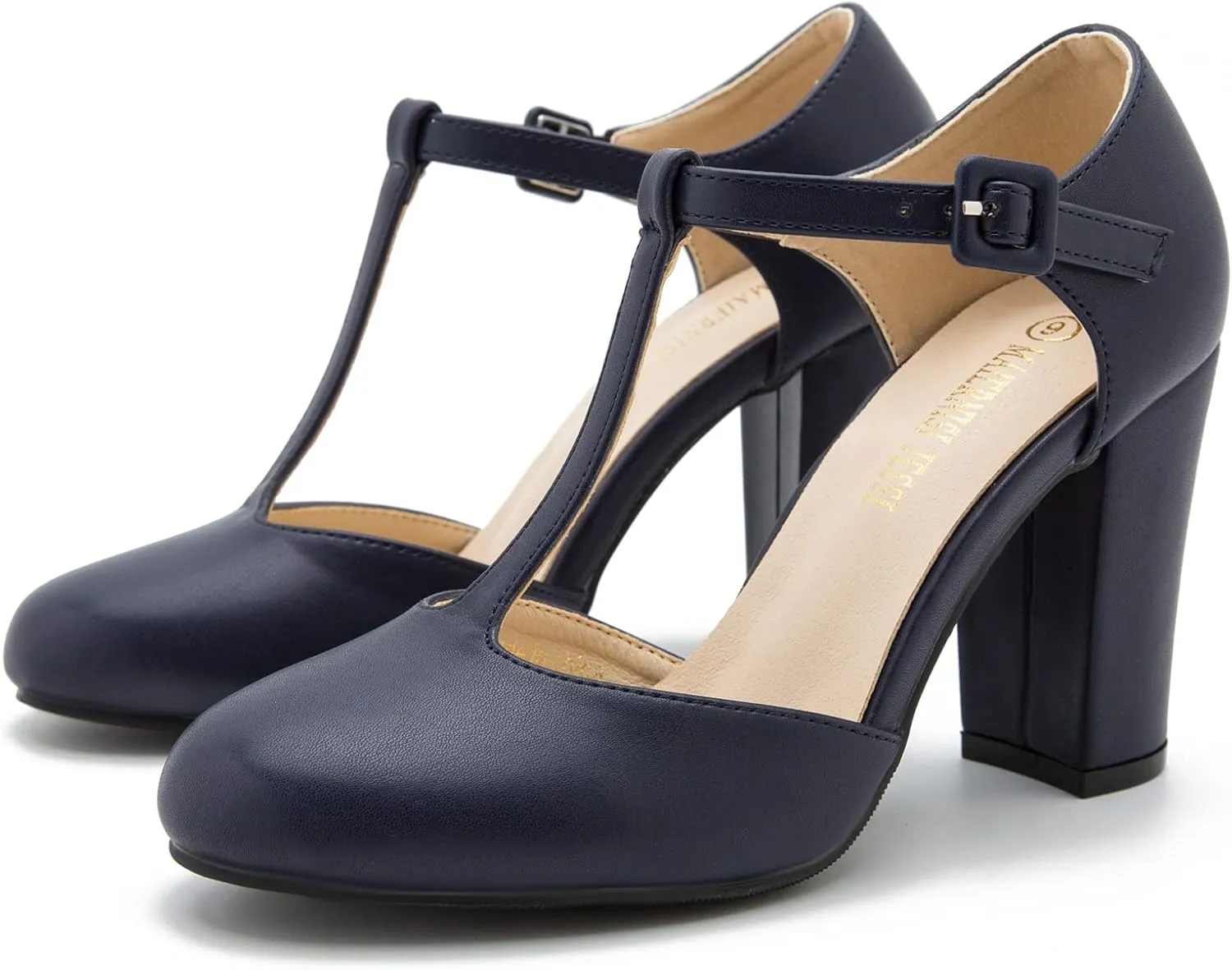 Women's T-Strap Block Chunky Heel Mary Jane Pumps Cut Out Wedding Dress Shoes