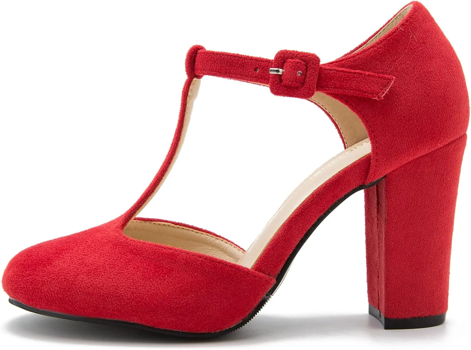 Women's T-Strap Block Chunky Heel Mary Jane Pumps Cut Out Wedding Dress Shoes